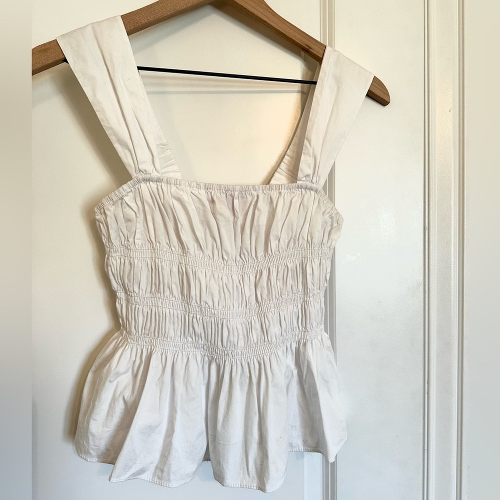 STAUD Ruched White Top